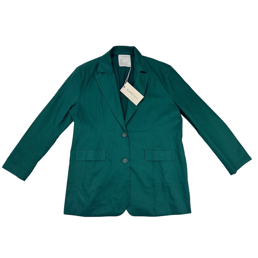 BARE by Charlie Holiday Green Hemp Organic Cotton Blazer Jacket US 8 NWT
